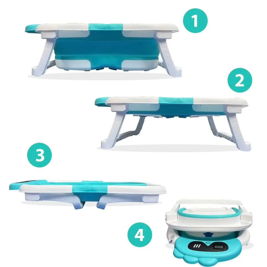 BATHBY Folding Baby Bathtub with Integrated Thermometer and Cushion, Collapsible Design for Easy Storage, Non-Slip Base, Compact Size for Travel, Suitable for Infants 0-18 Months, Available in Dinosaur, Bear, and Frog Pattern